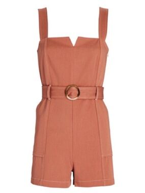 NWT INTERMIX Stefania Belted Cotton Twill Romper - Beige (Burnt Orange) - Size 8